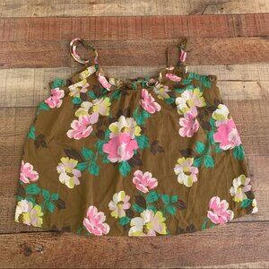 Aerie American eagle sleeveless cami olive green and pink floral pj top